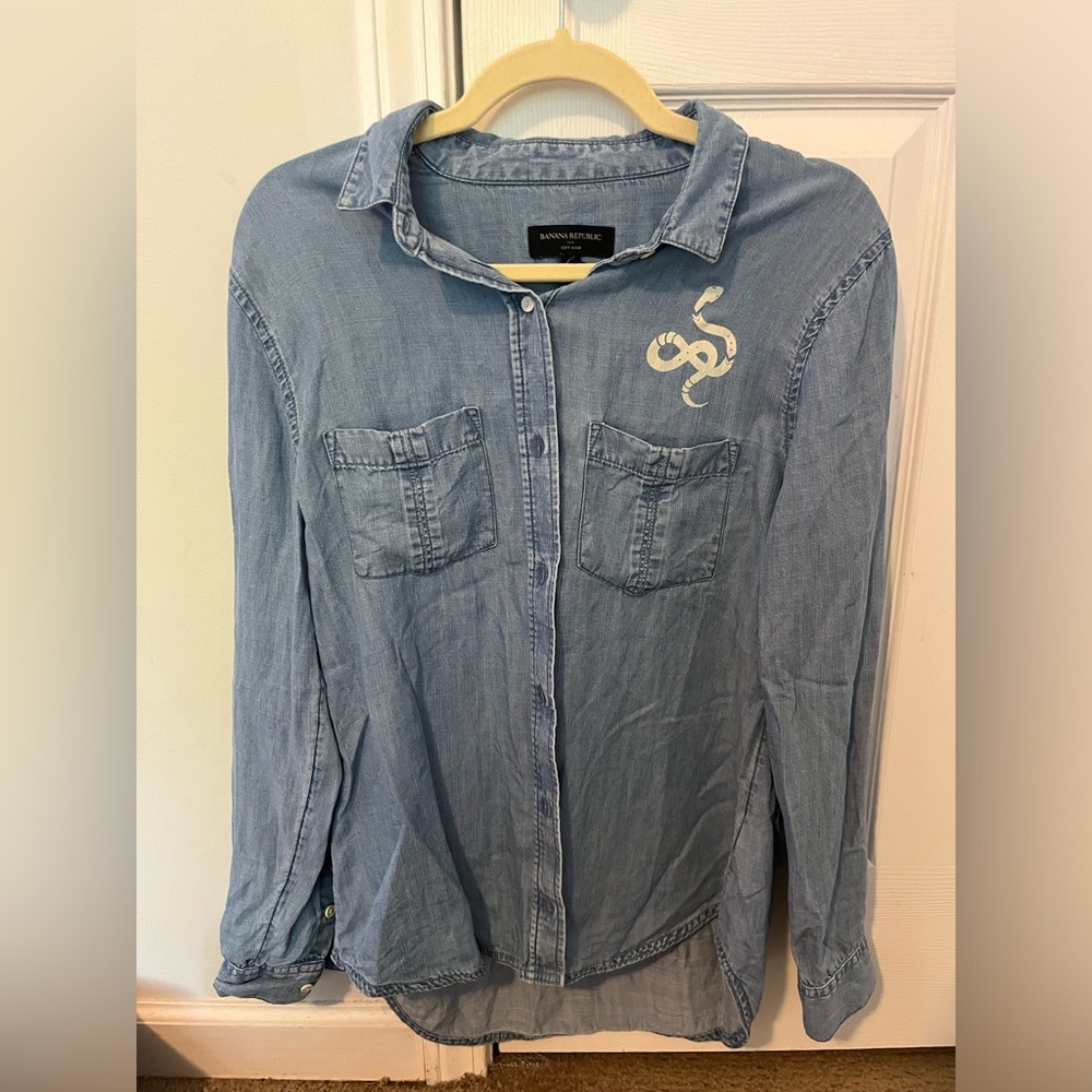 Upcycled vintage Banana Republic button down denim shirt.